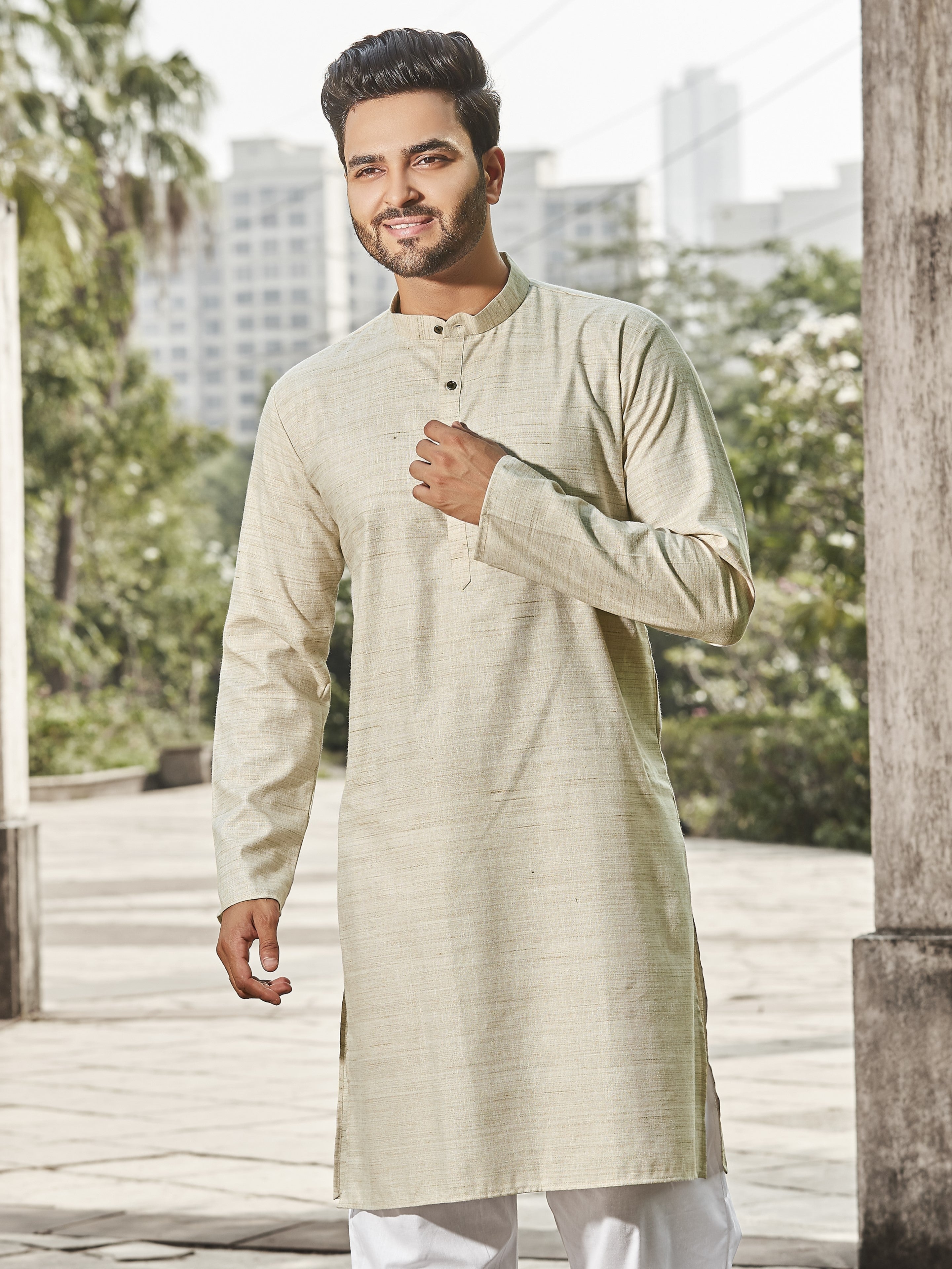 Cotton Kurta for Men - Beige | KPREKHBE38