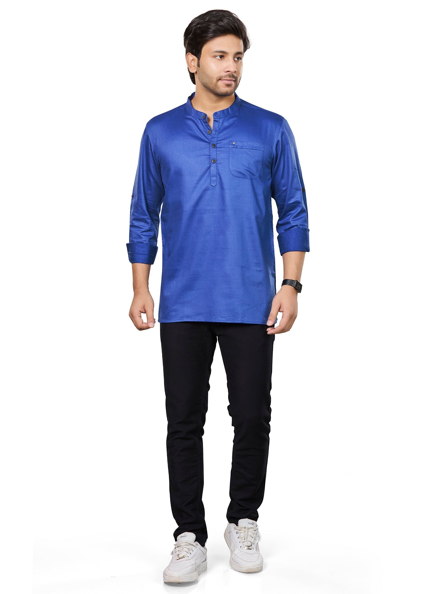 Cotton Short Kurta for Men - Blue | SKRECBBLU3