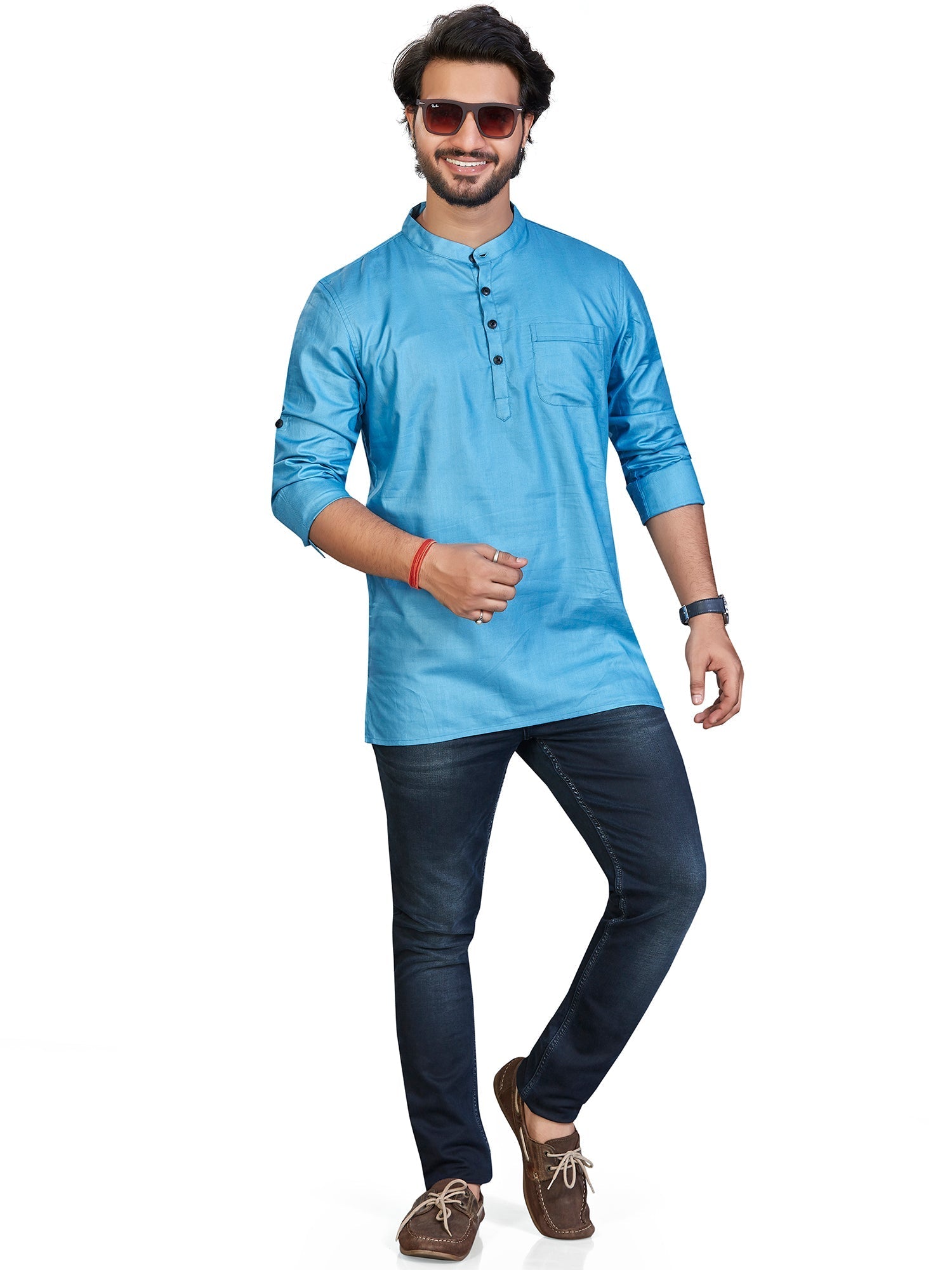 blue Cotton Solid Kurtas for Men | DesiQlo India