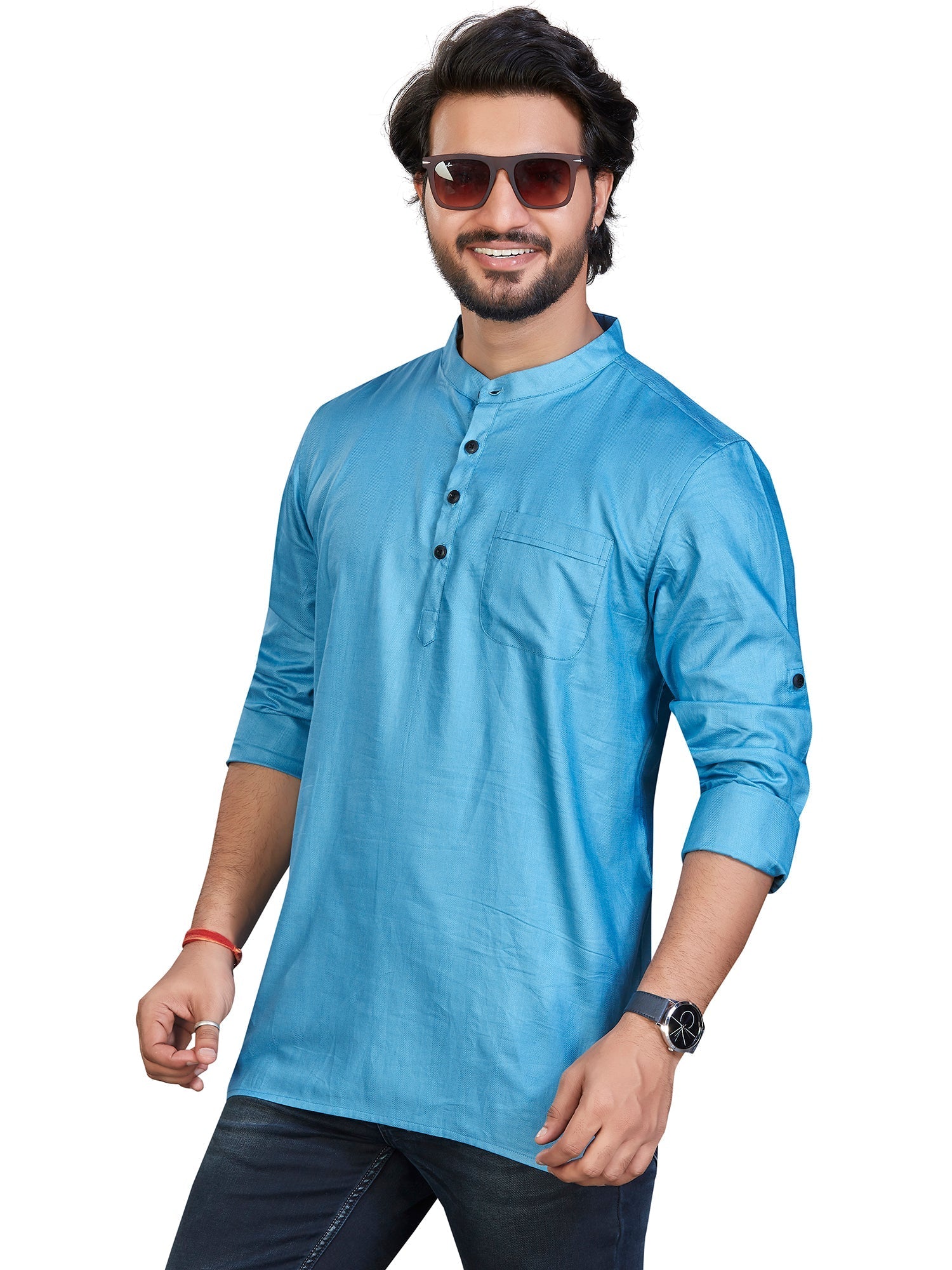 blue Cotton Solid Kurtas for Men | DesiQlo India