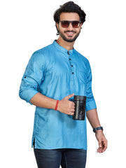 Cotton Short Kurta for Men - Blue | SKSRSSBLU3