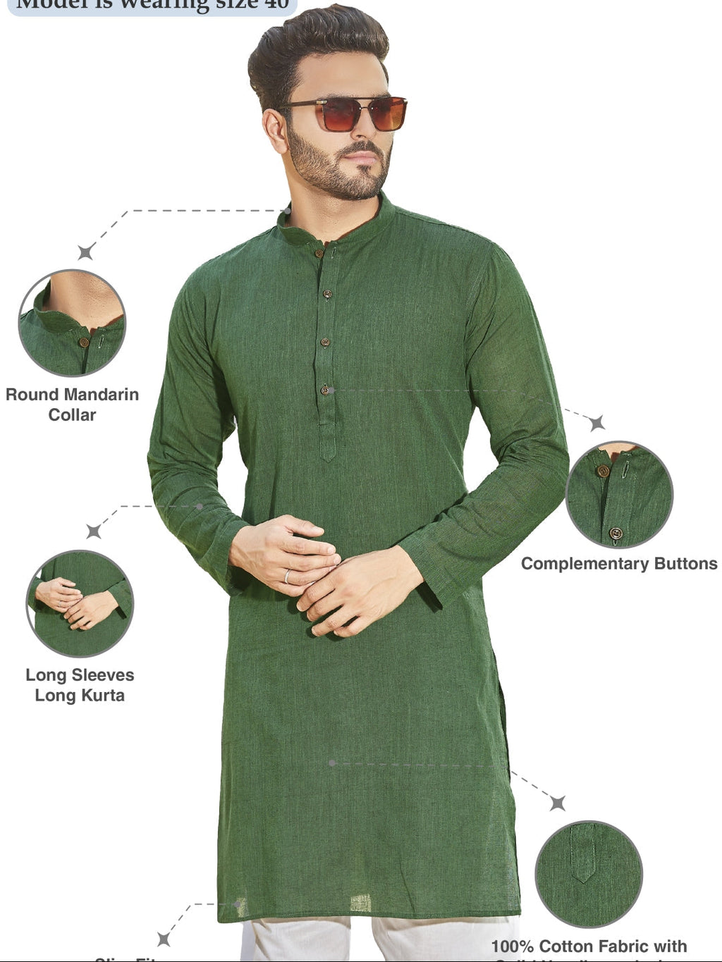 Cotton Kurta for Men - Green | KUDU57072G