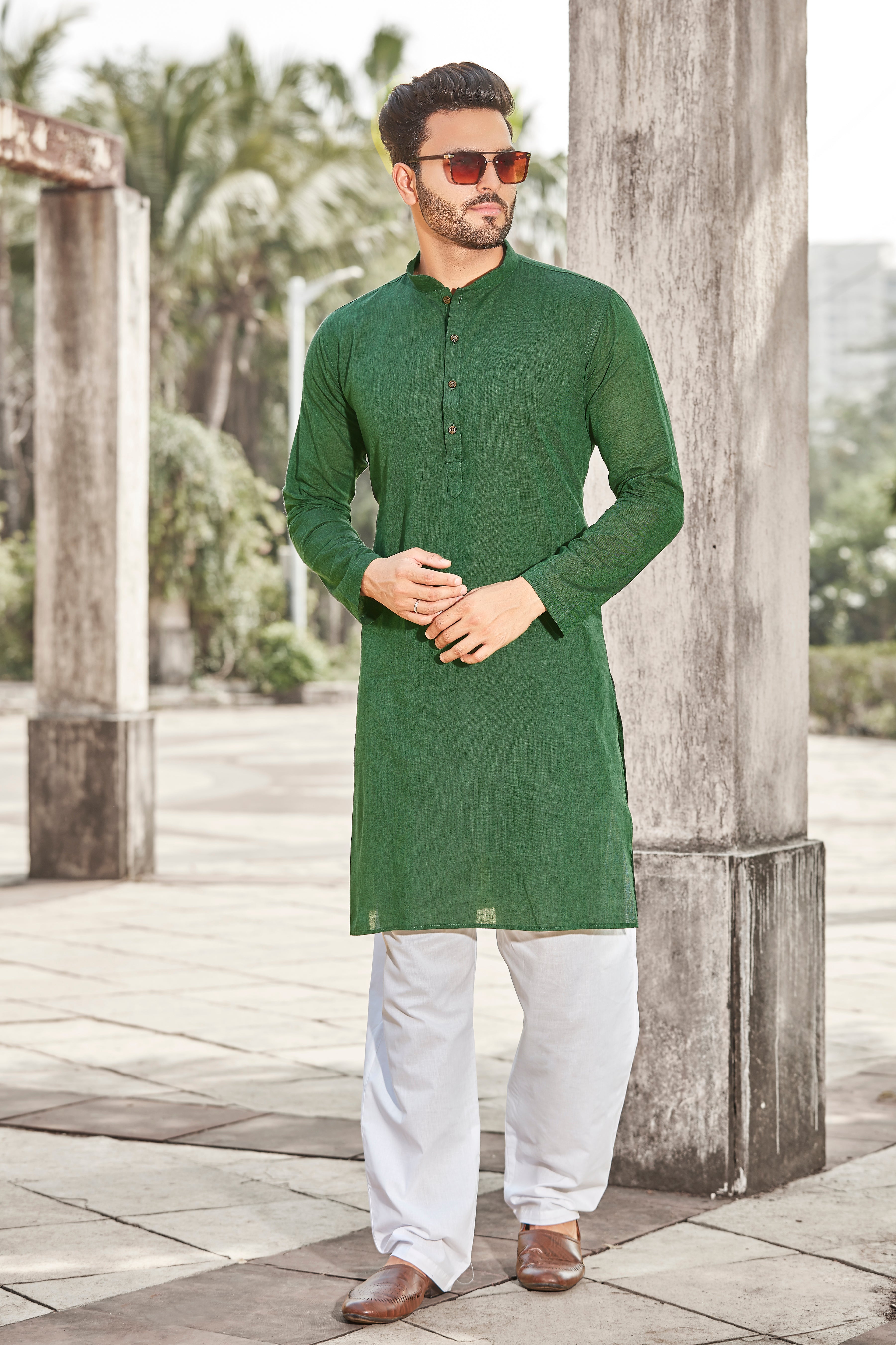 Cotton Kurta for Men - Green | KUDU57072G