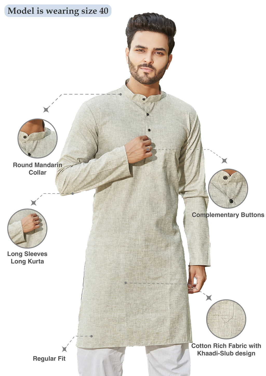 Cotton Kurta for Men - Grey | KPREKHOL38