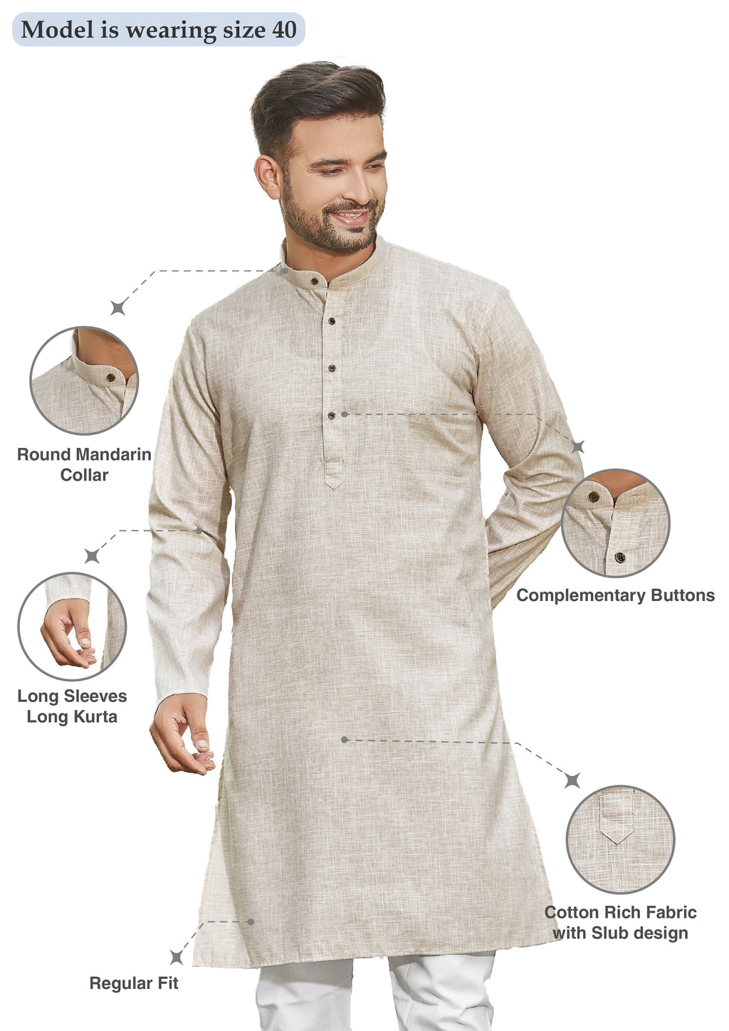 Cotton Kurta for Men - Beige | KPRESLBE38