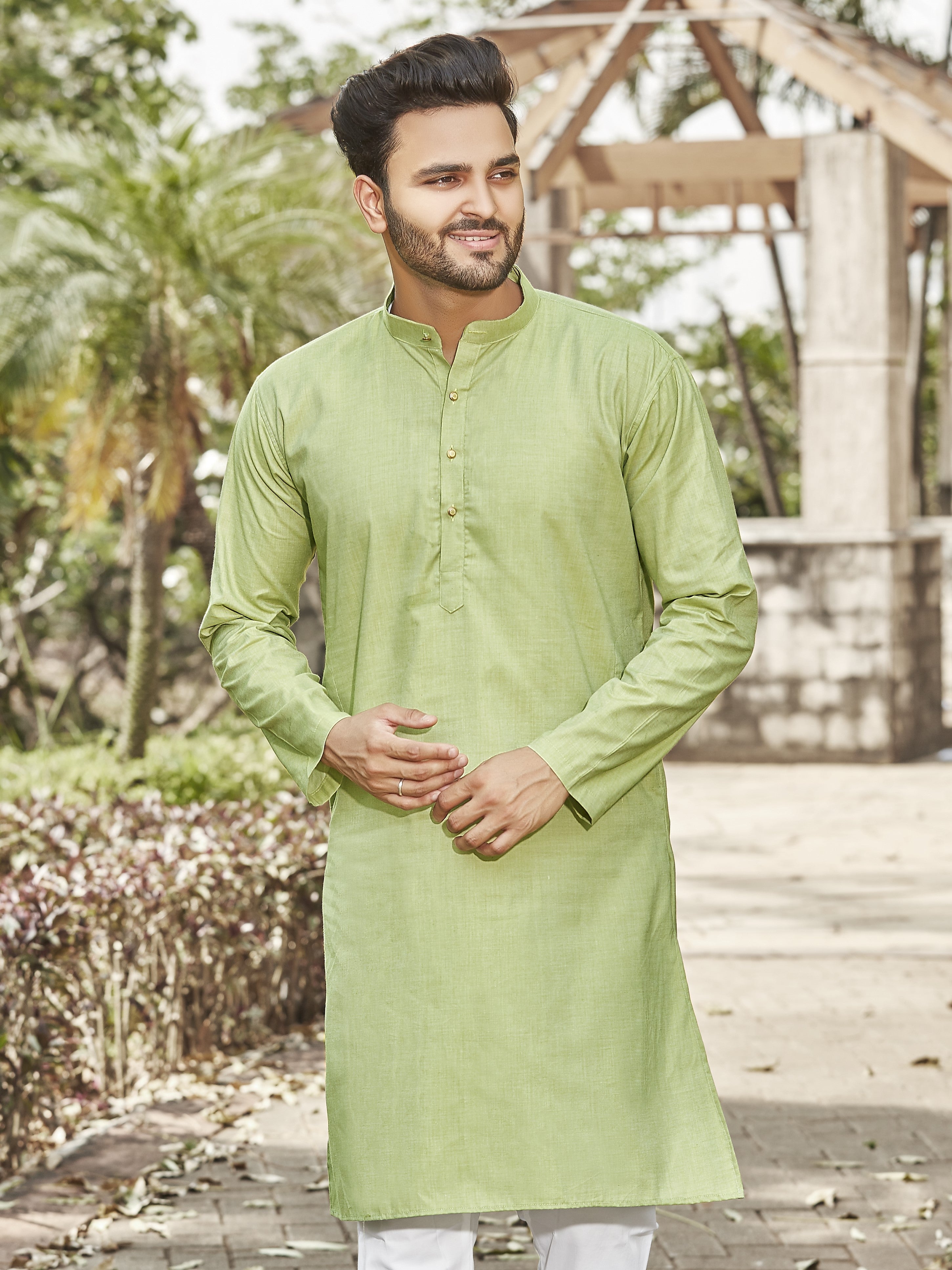 Cotton Kurta for Men - Green | KPSGSLGRN3