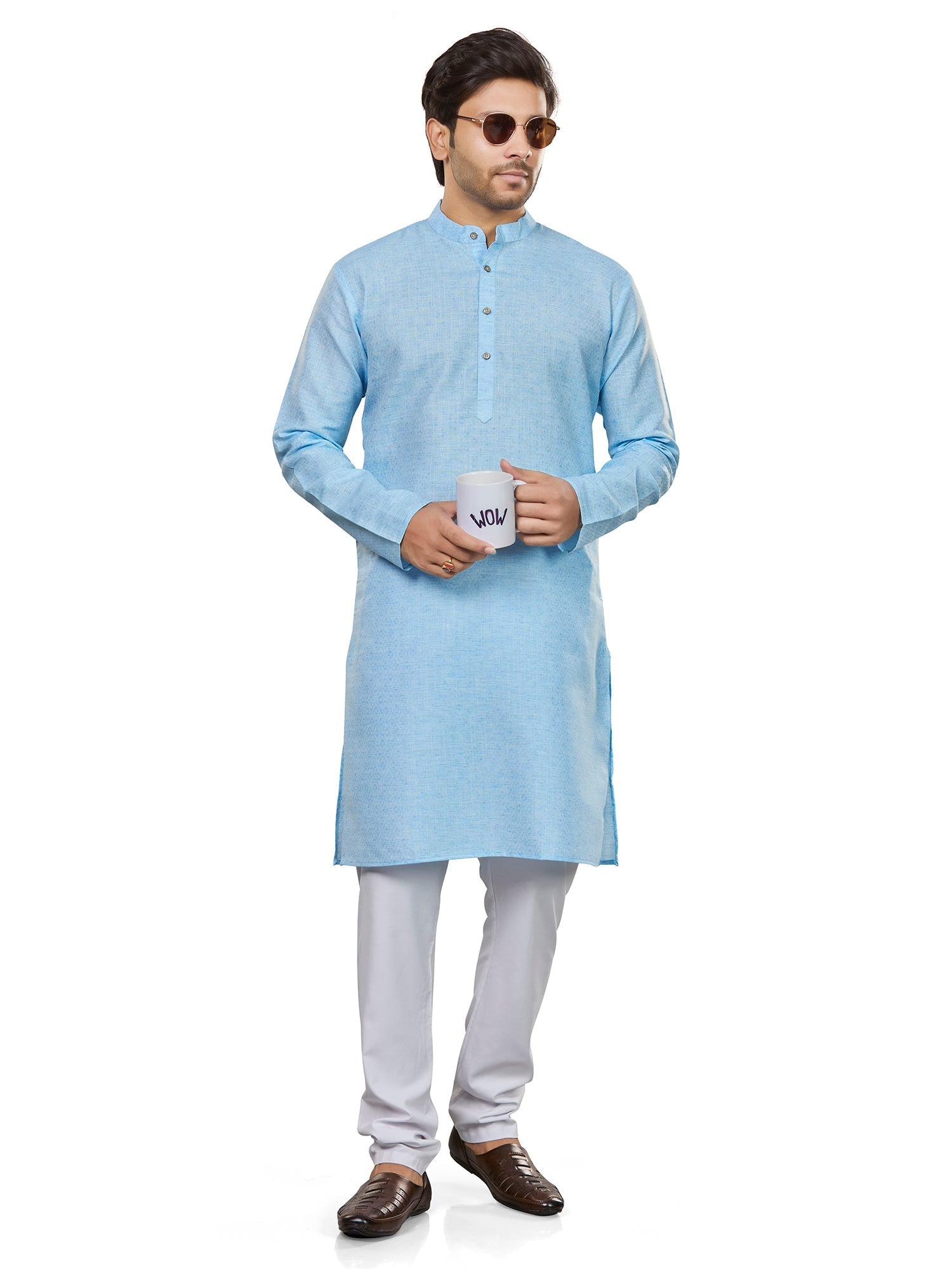 blue Cotton Solid Indian Wear Kurta | DesiQlo 7