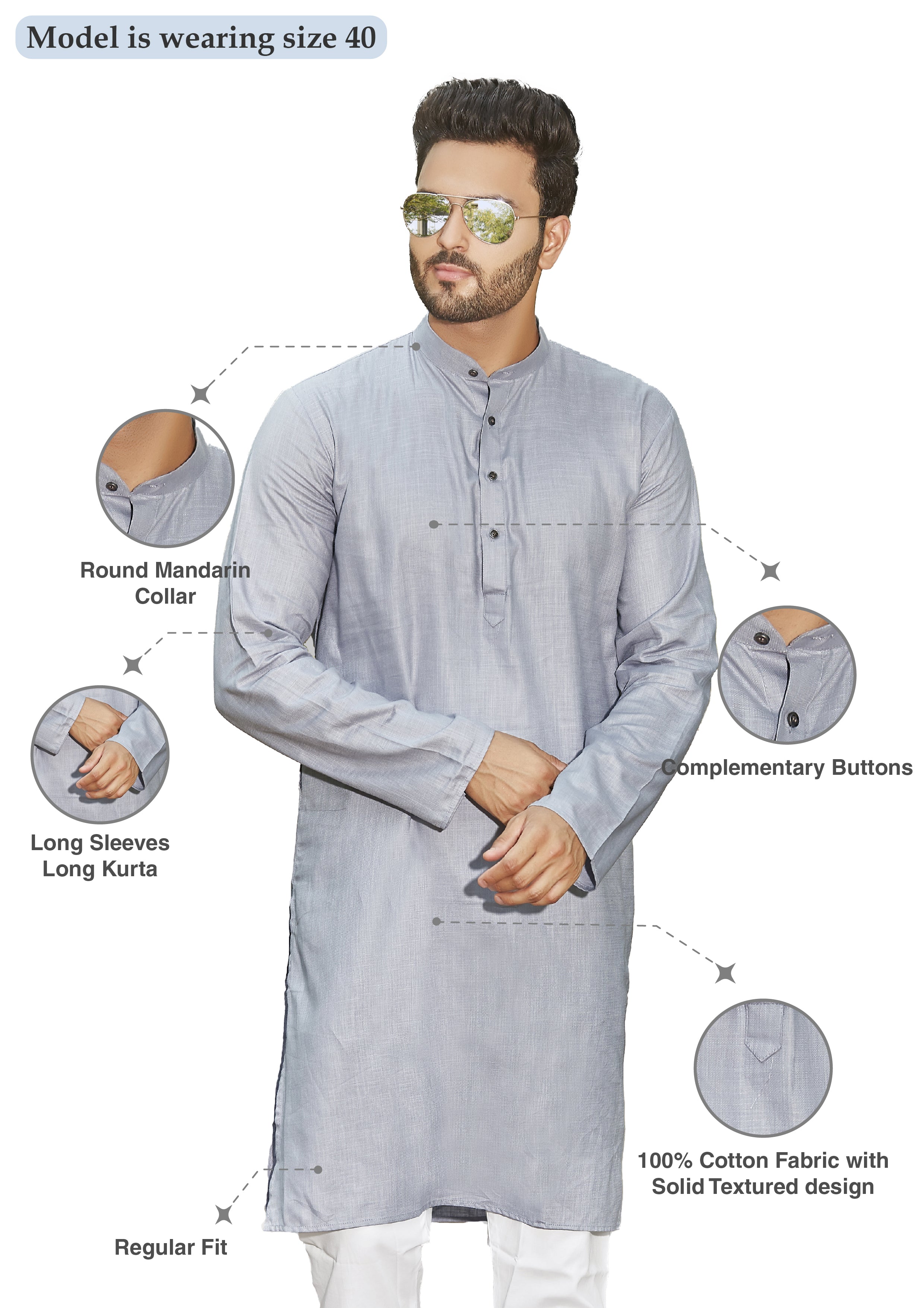 Cotton Kurta for Men - Grey | KPSSHPGY38