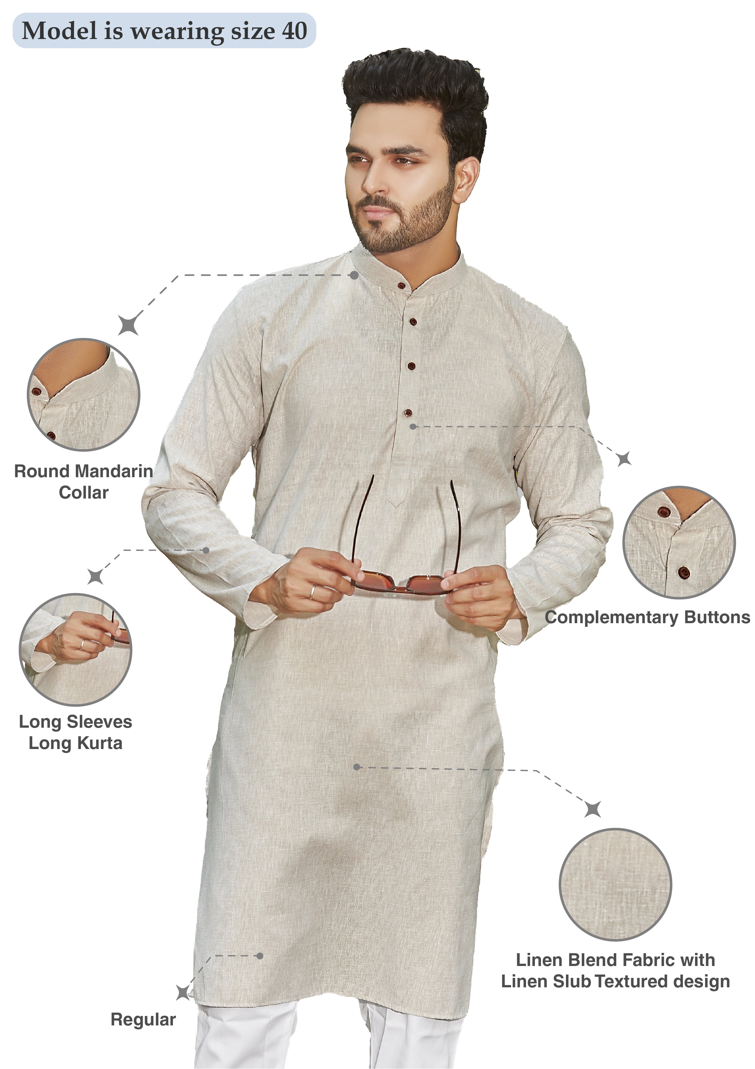 Cotton Kurta for Men - Beige | KPSRLSBE38