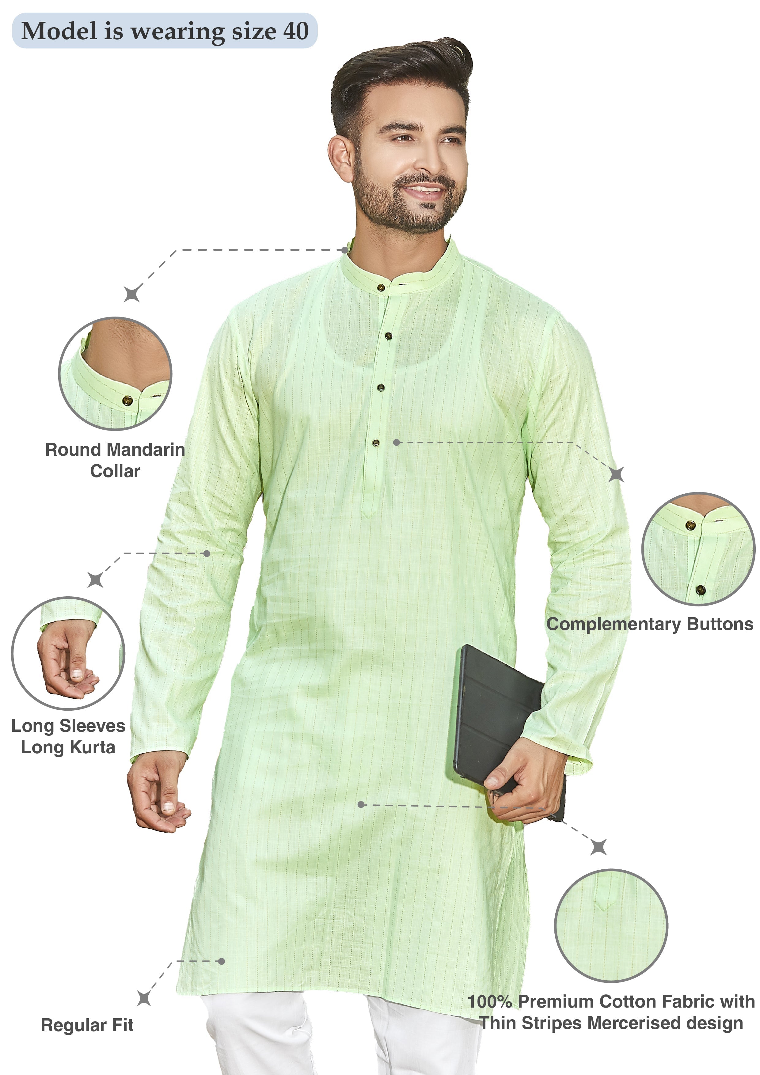 Cotton Kurta for Men - Multicolor | KPUCCLGR38