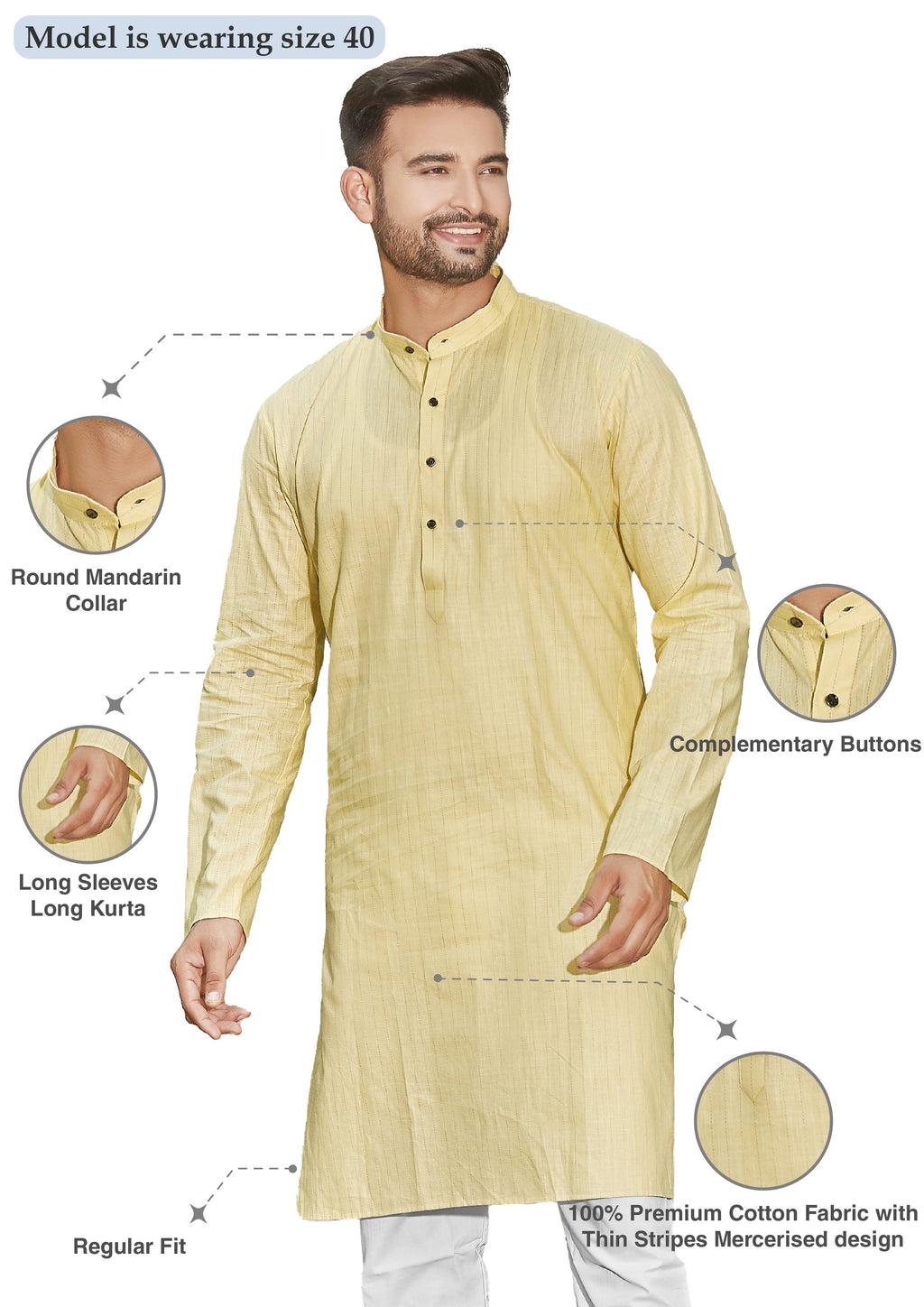 Cotton Kurta for Men - Yellow | KPUCCLMY38
