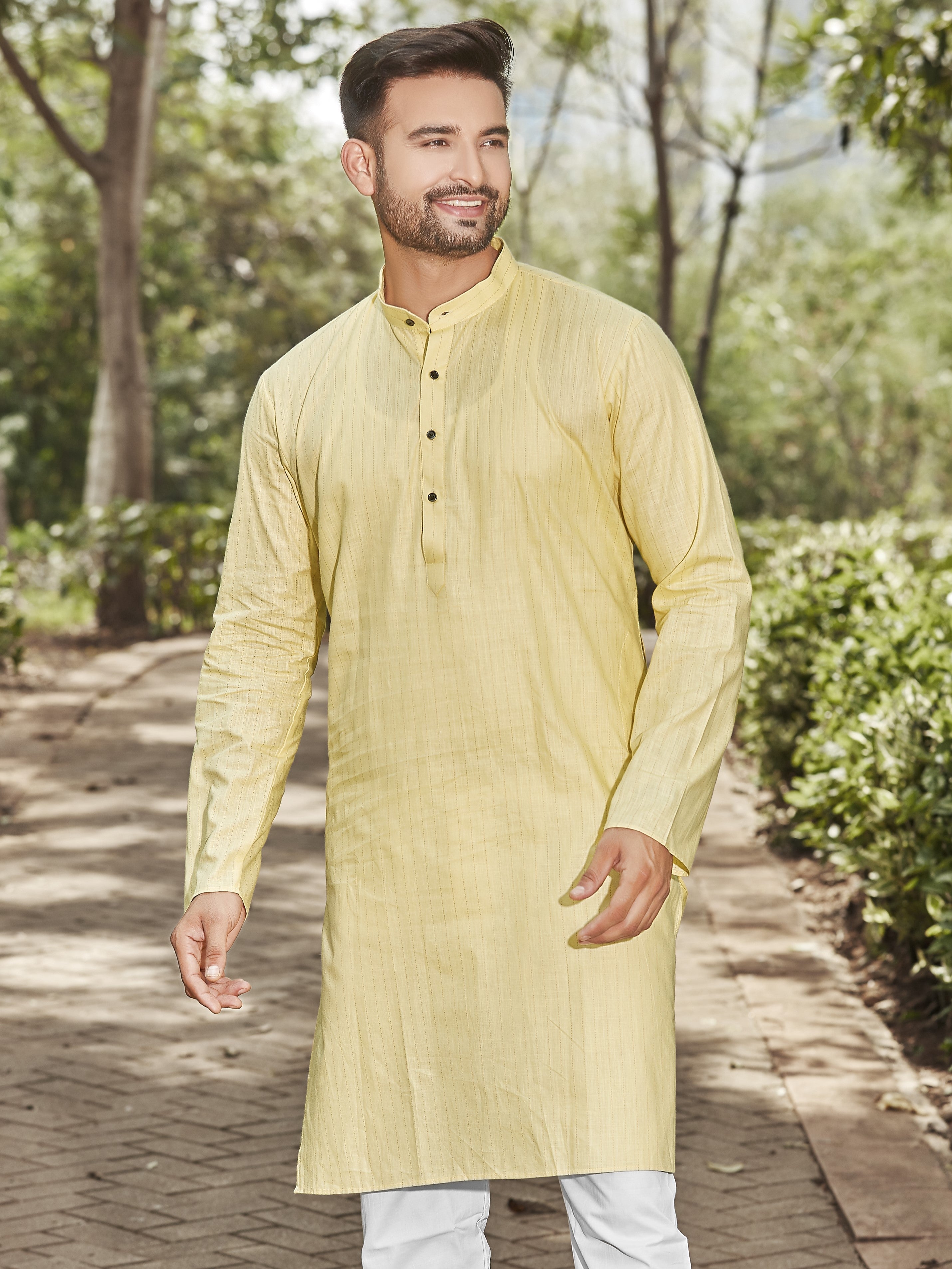 Cotton Kurta for Men - Yellow | KPUCCLMY38