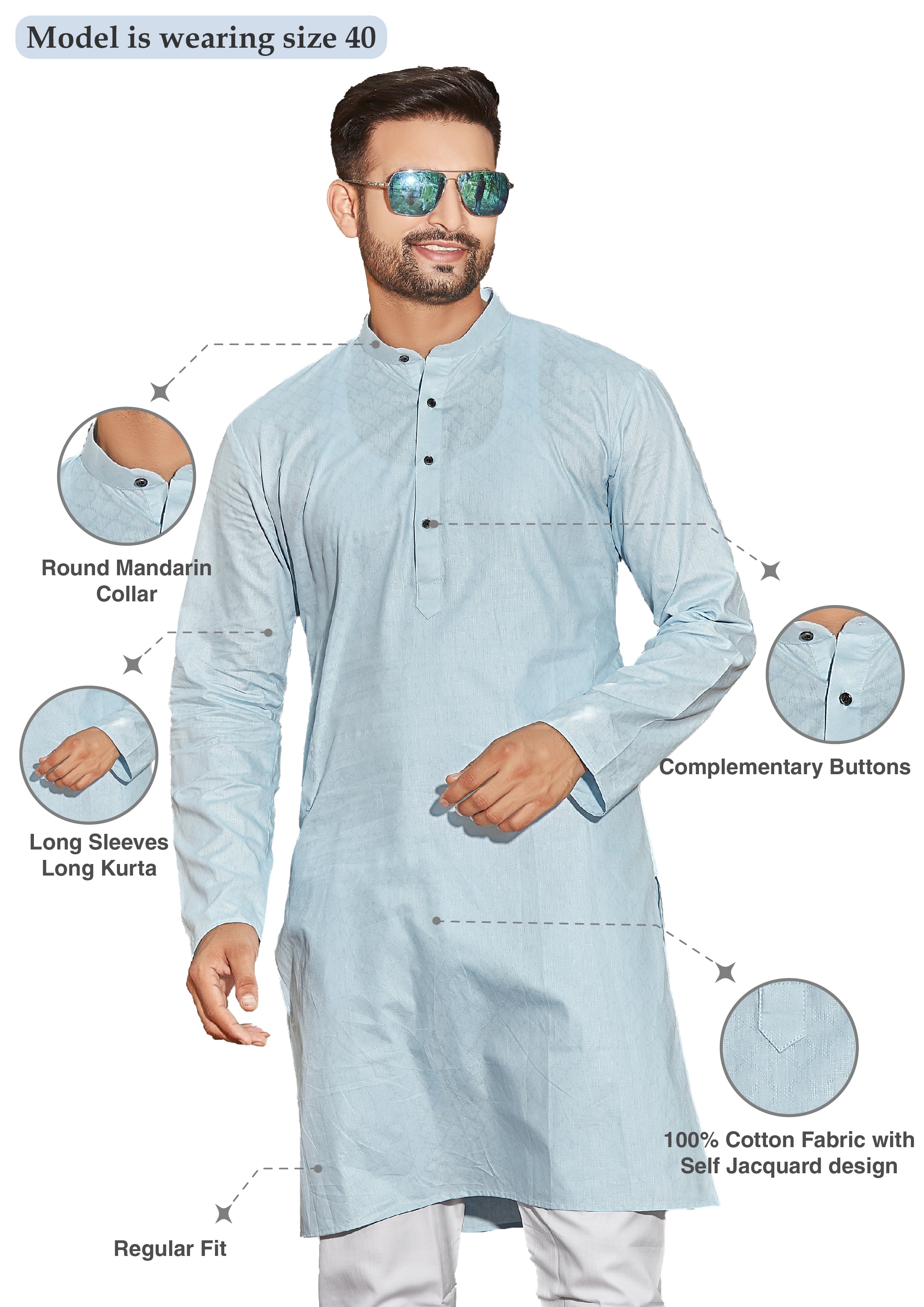Cotton Kurta for Men - Blue | KPSSOJBLU3