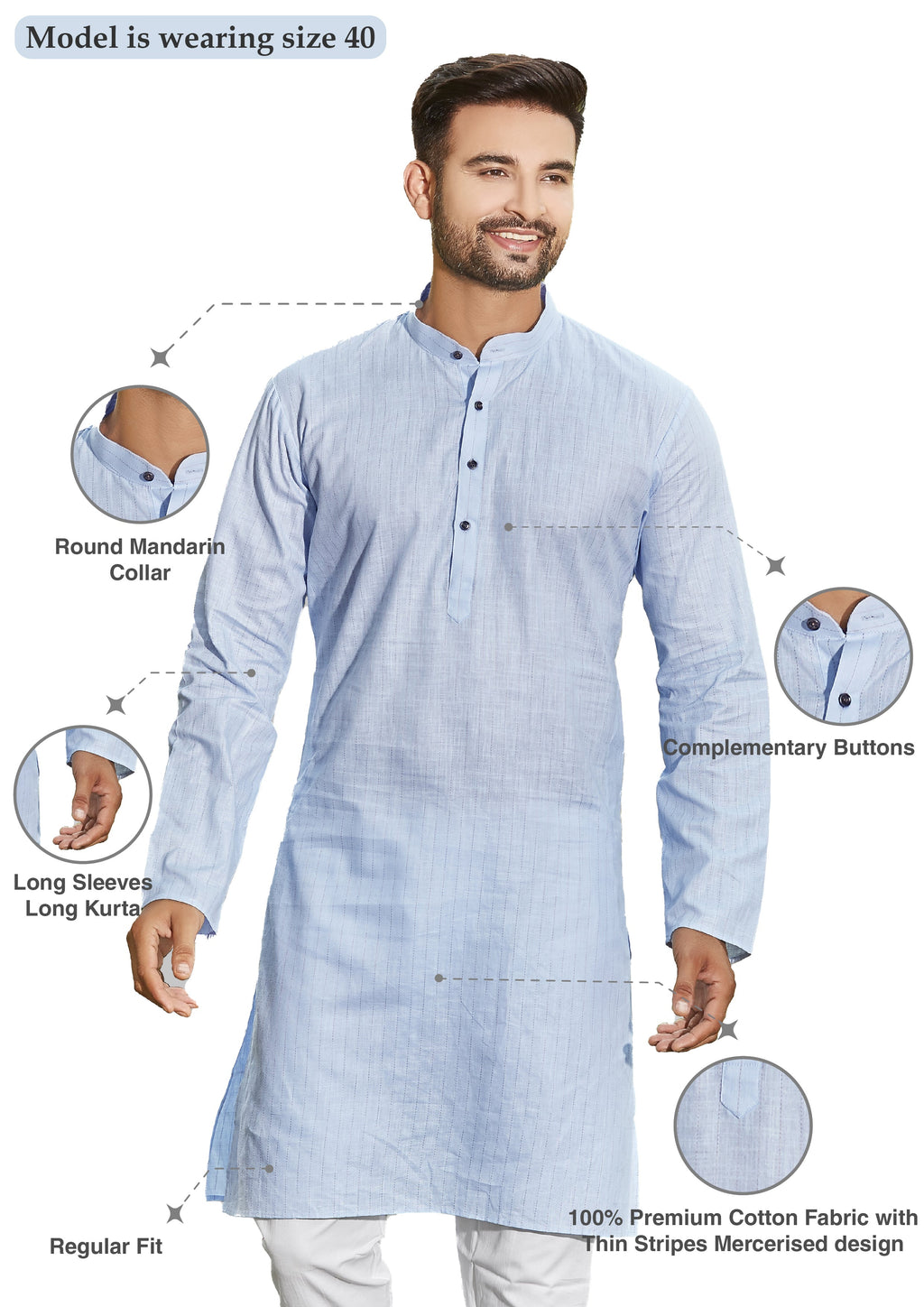 Cotton Kurta for Men - Blue | KPUCCLBU38