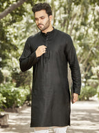 Cotton Kurta for Men - Black | KPSSHPBLK3