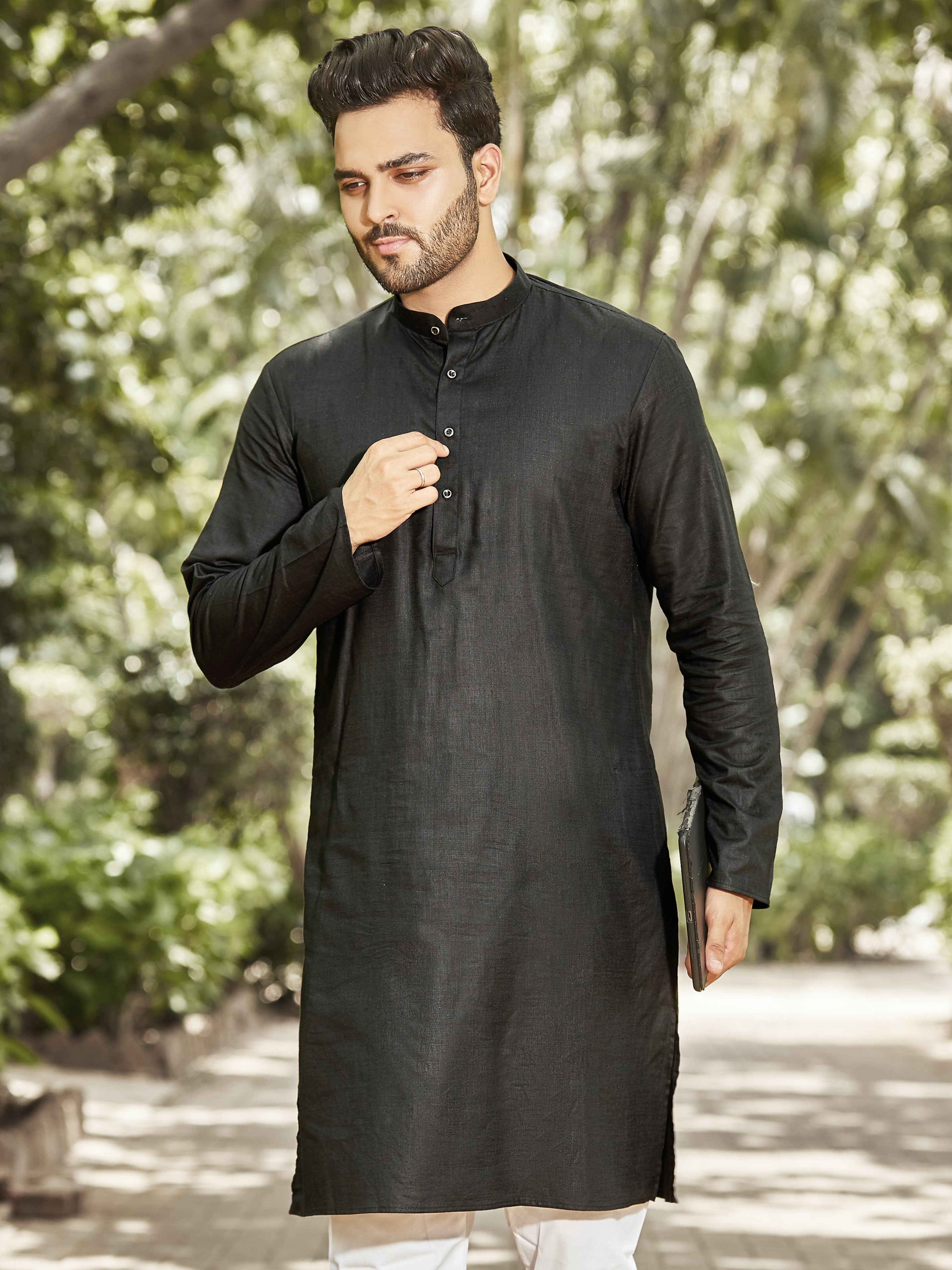 Cotton Kurta for Men - Black | KPSSHPBLK3