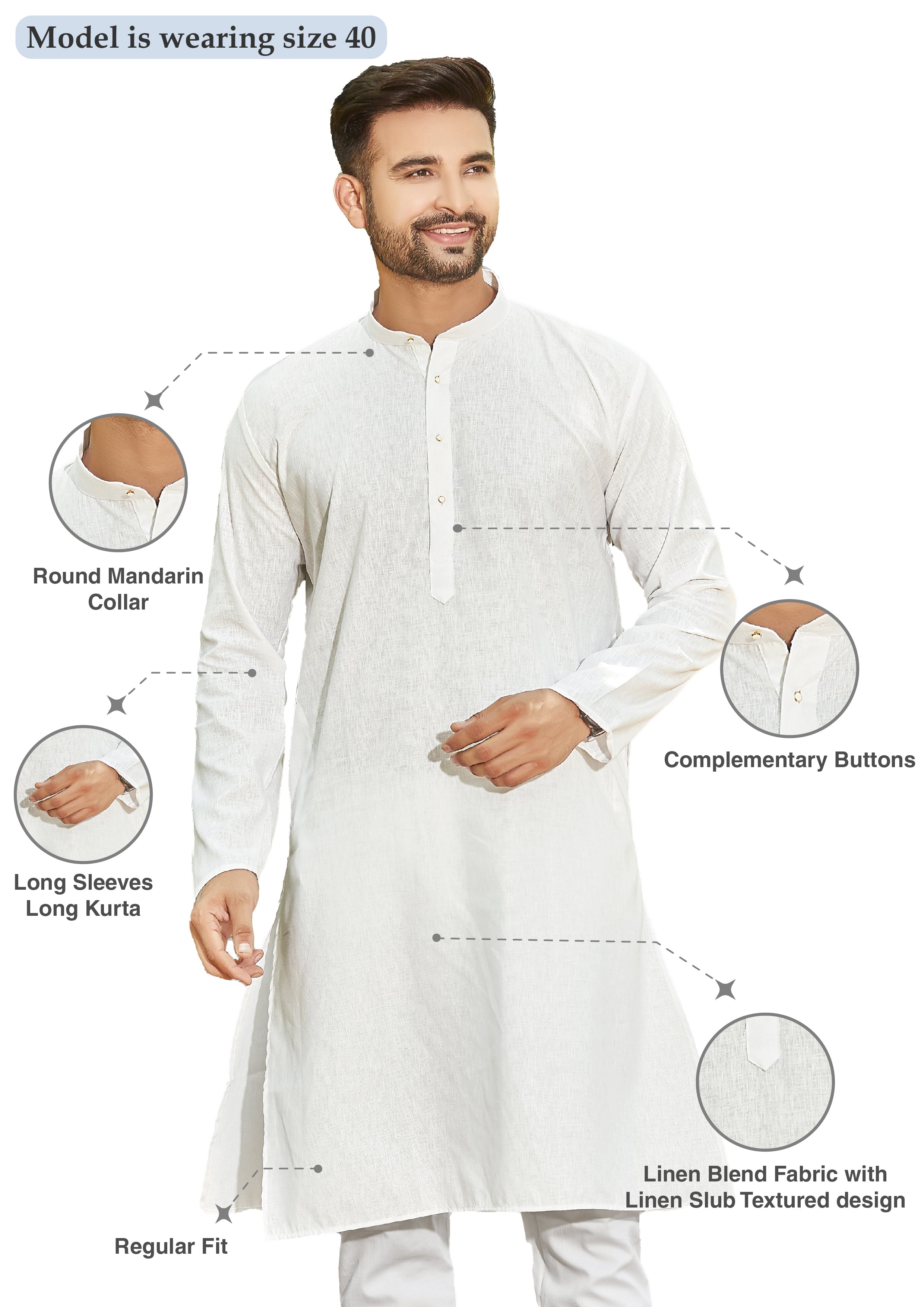 Cotton Kurta for Men - White | KPSRLSWH38