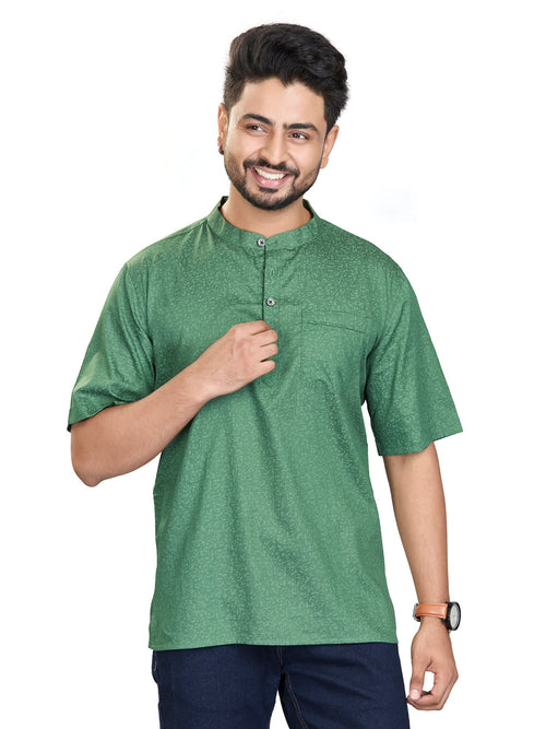 Bamboo Short Kurta Half Sleeves for Men - White | SHAVPRGRN3