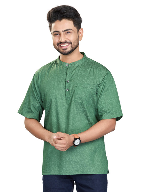 Bamboo Short Kurta Half Sleeves for Men - White | SHAVPRGRN3