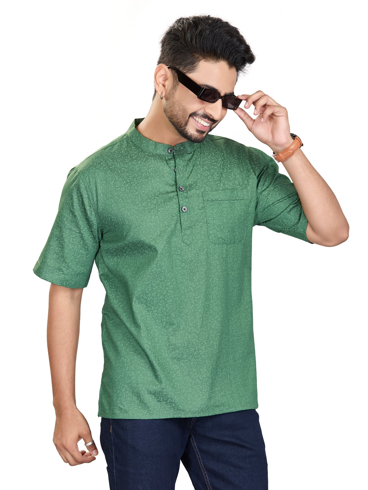 Bamboo Short Kurta for Men - White | SHAVPRGRN3