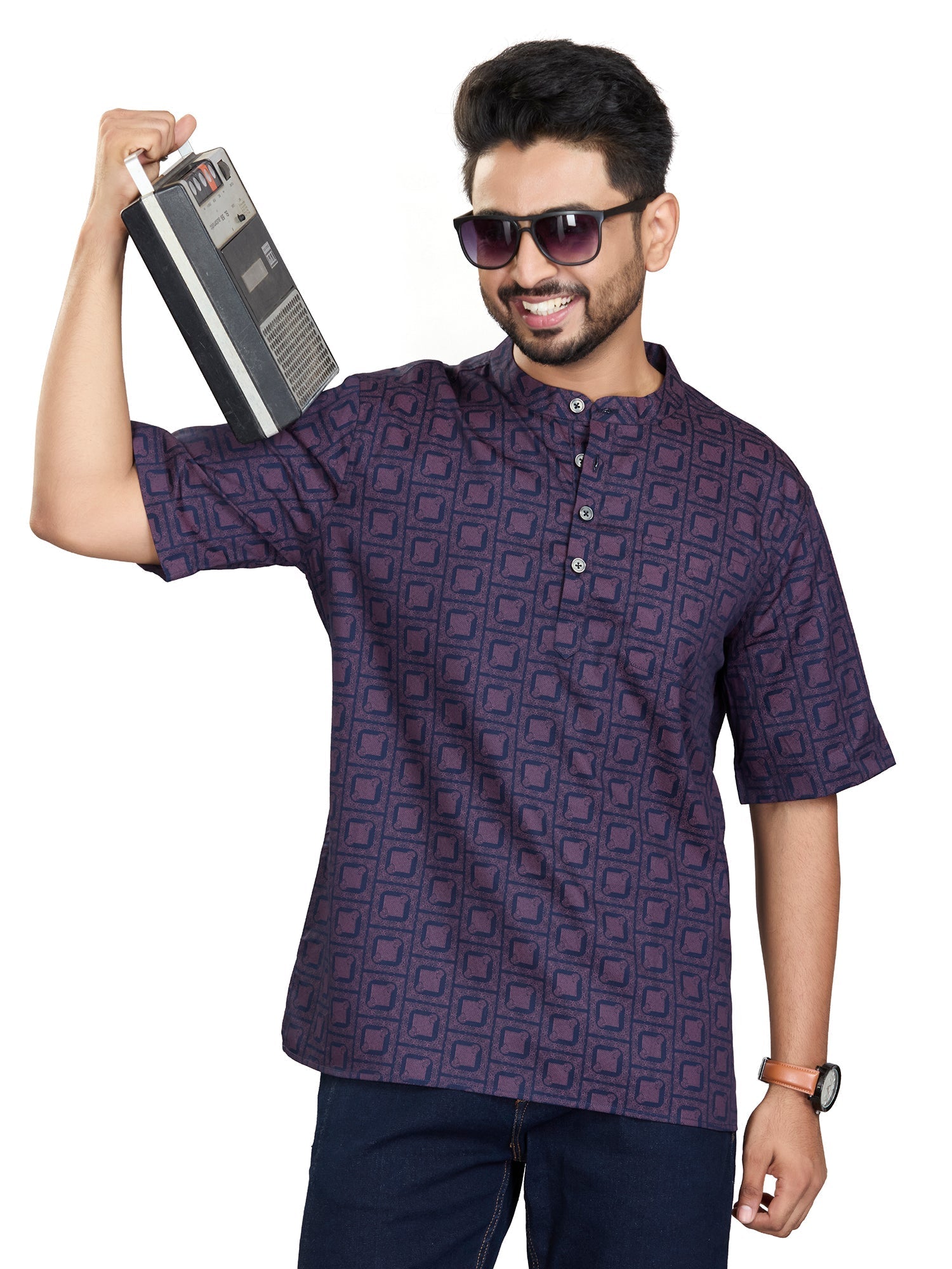 Bamboo Short Kurta Half Sleeves for Men - White | SHAVGPNAV3