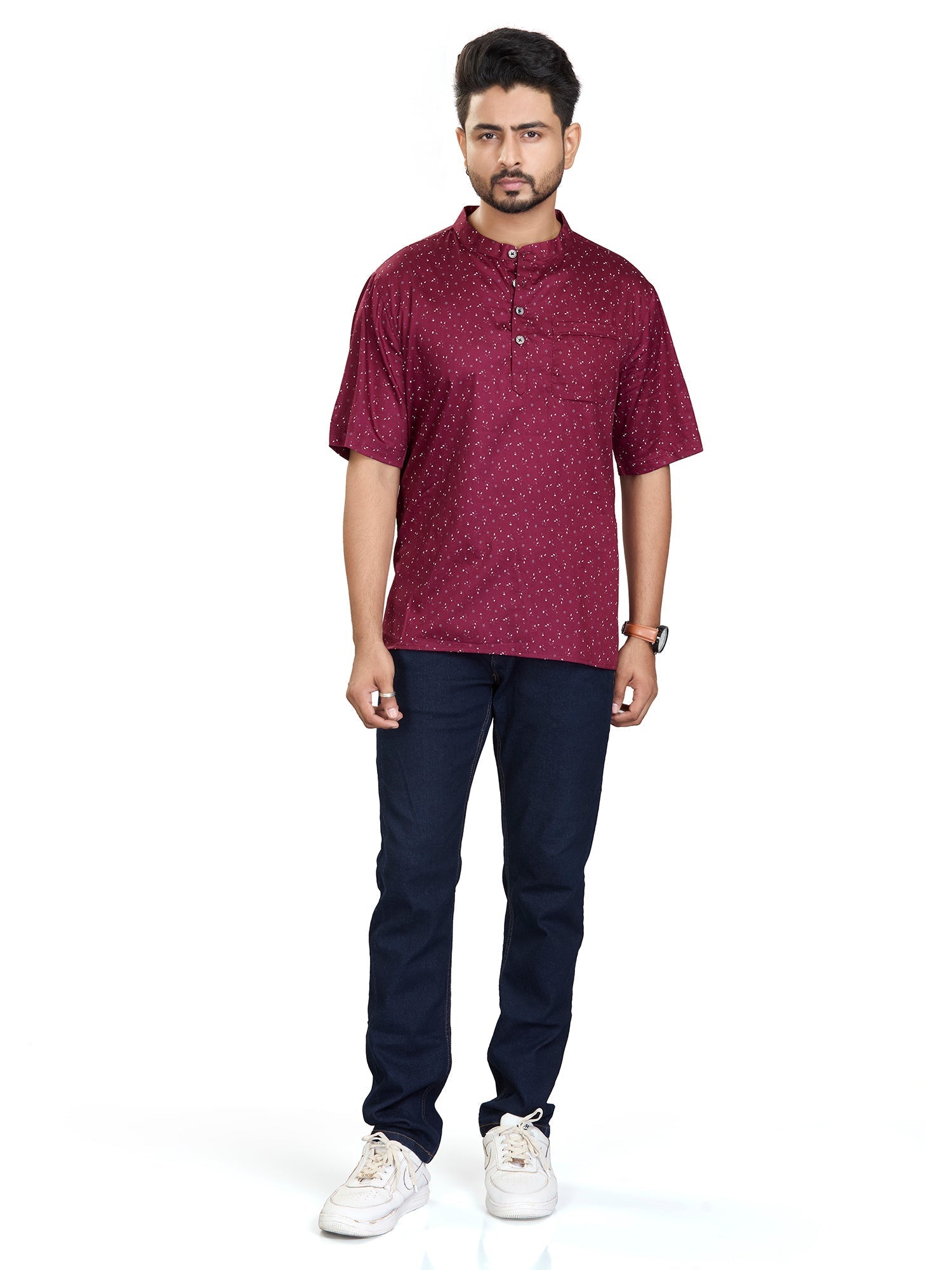Bamboo Short Kurta for Men - White | SHAVSPMAR3
