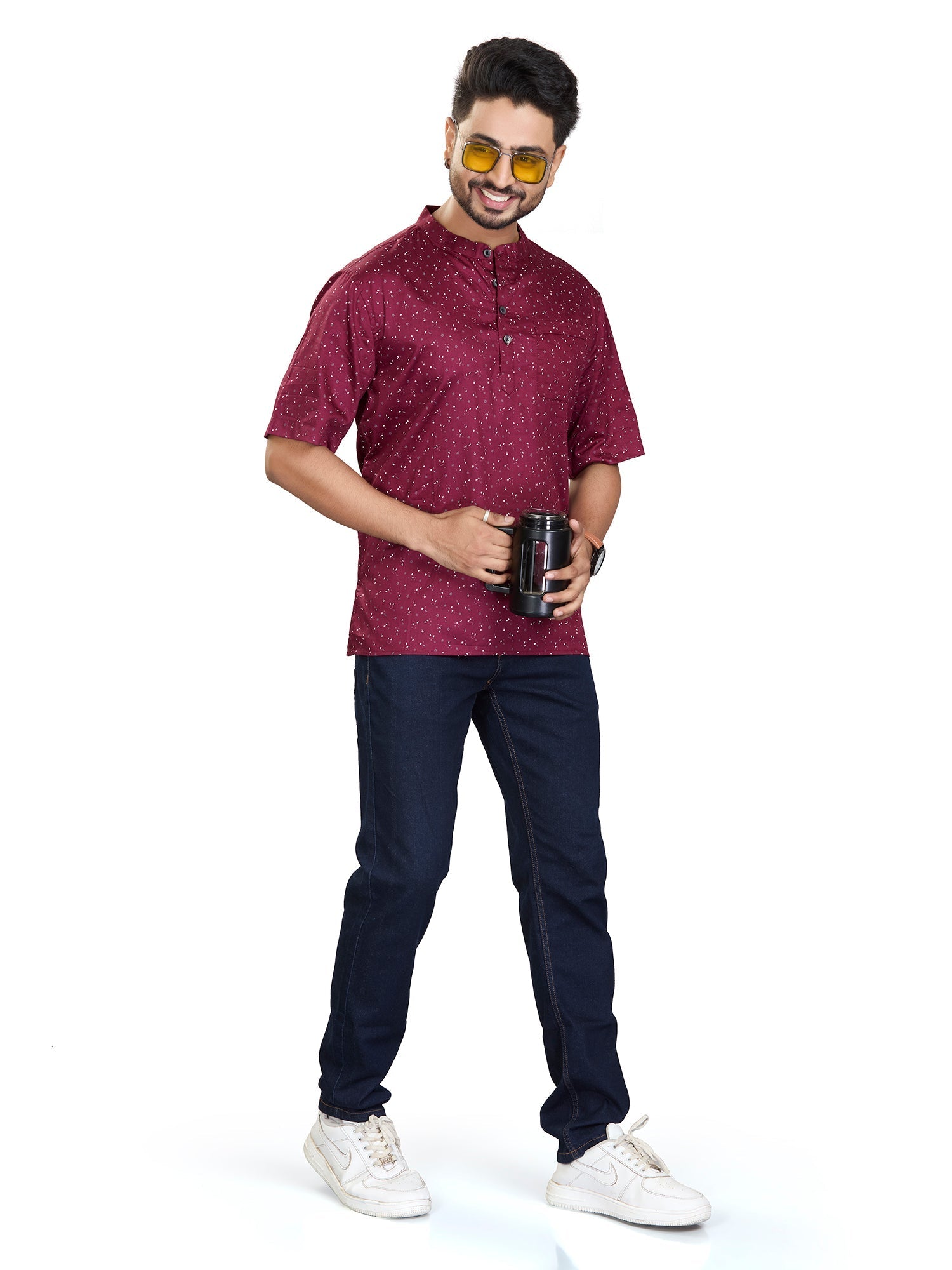 Bamboo Short Kurta for Men - White | SHAVSPMAR3
