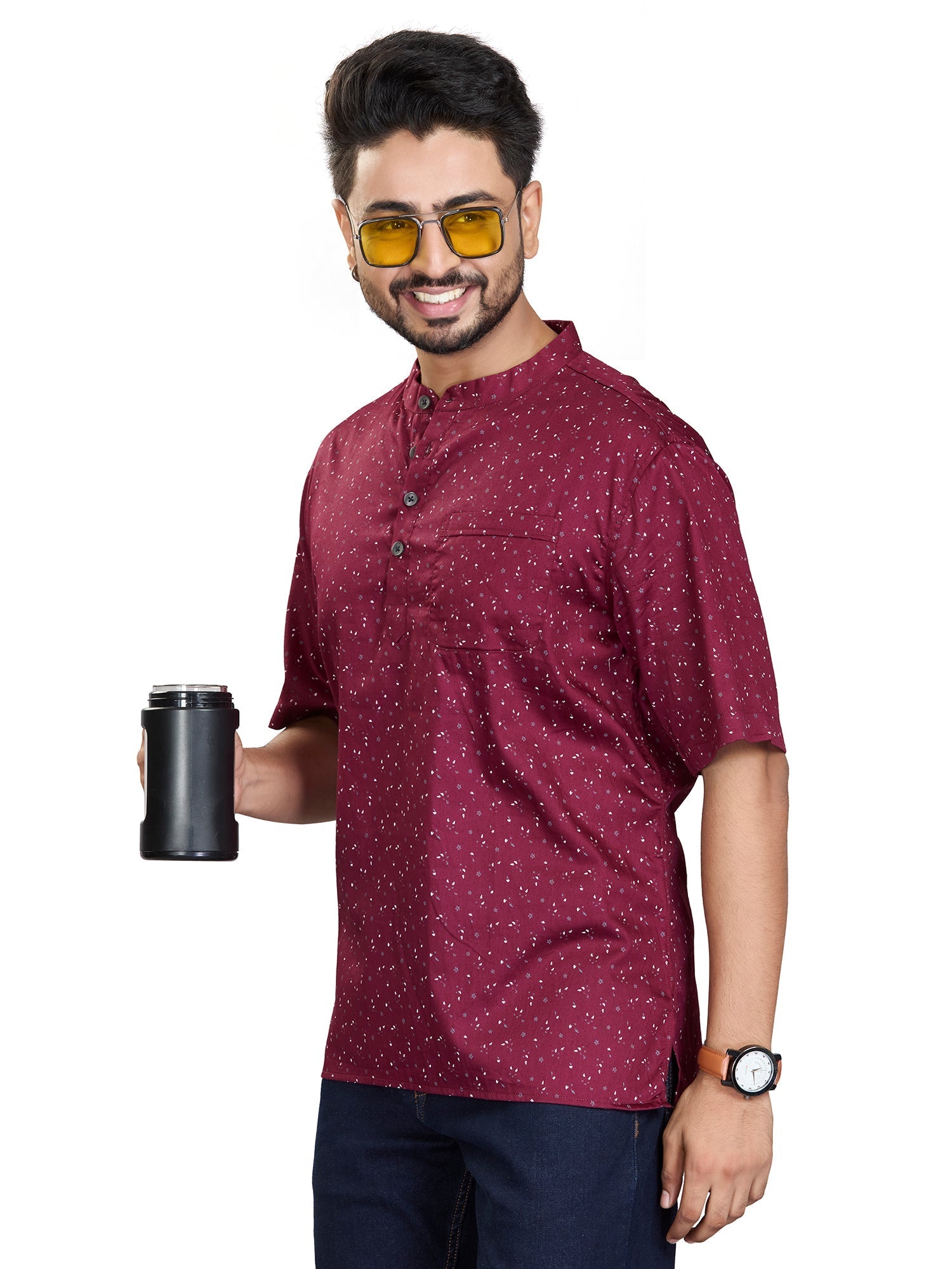 Bamboo Short Kurta for Men - White | SHAVSPMAR3