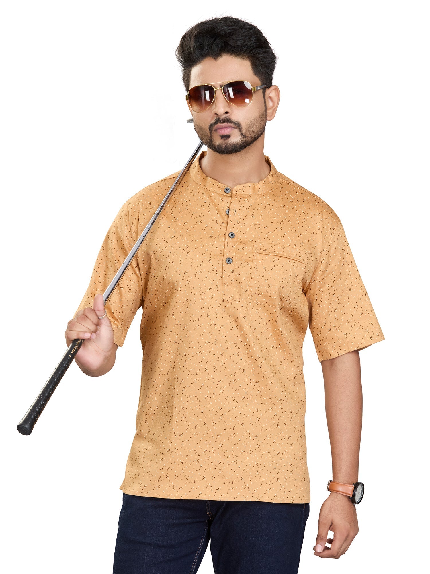 Bamboo Short Kurta for Men - White | SHAVSPBE38