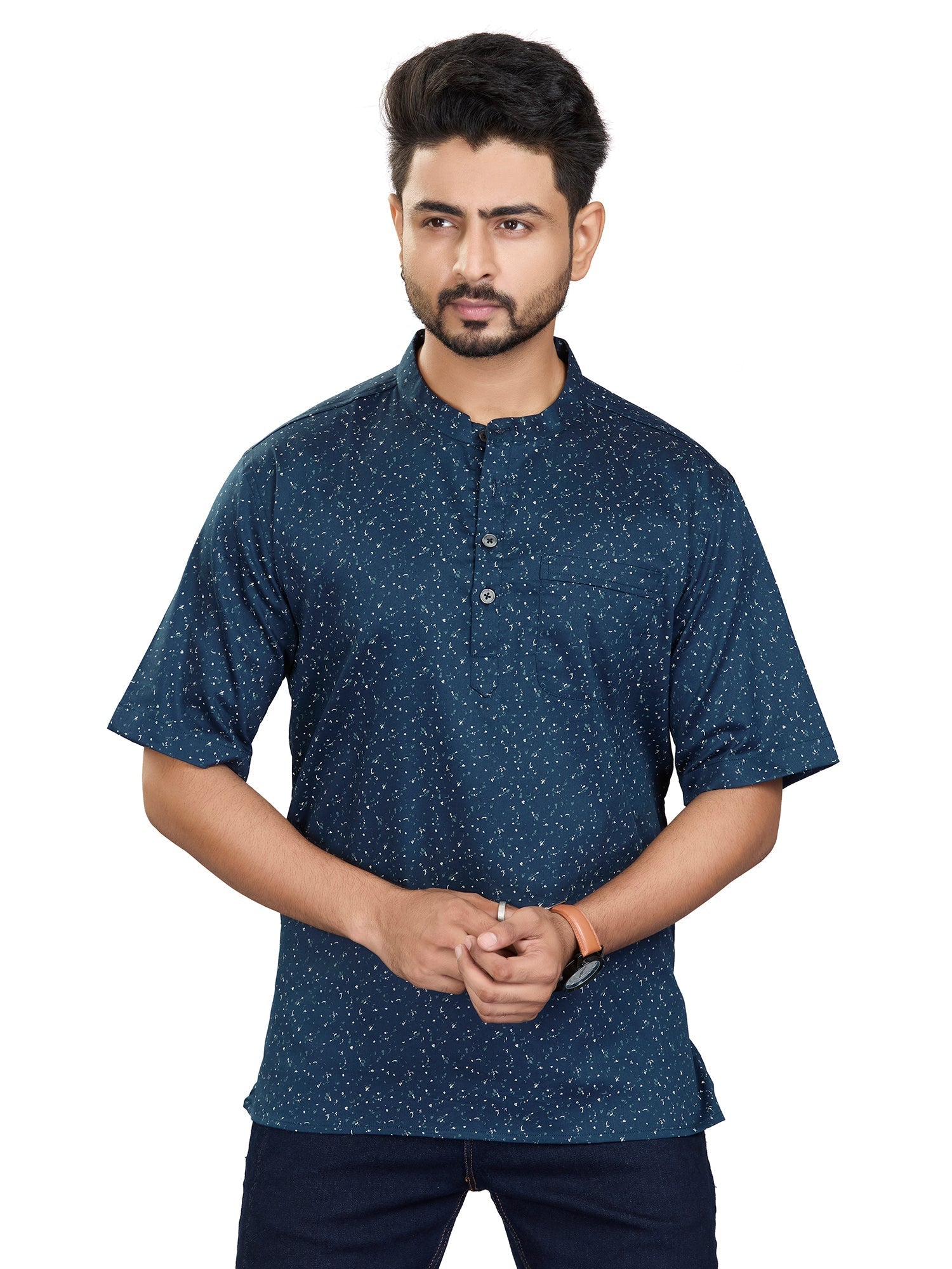 Satin Short Kurta for Men - White | SHAVSPNAV3