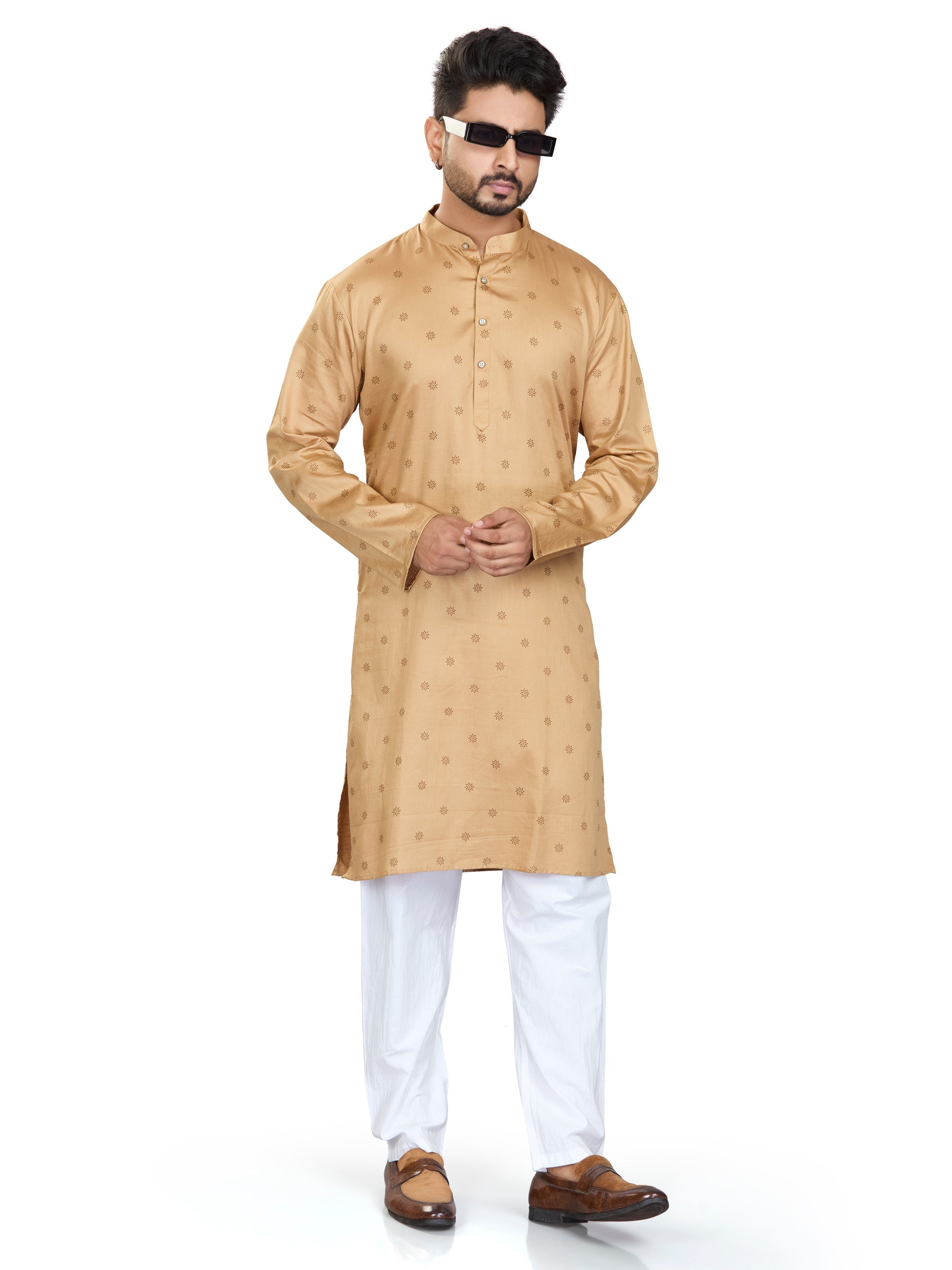 white Cotton Geometric Indian Wear for Men | DesiQlo India