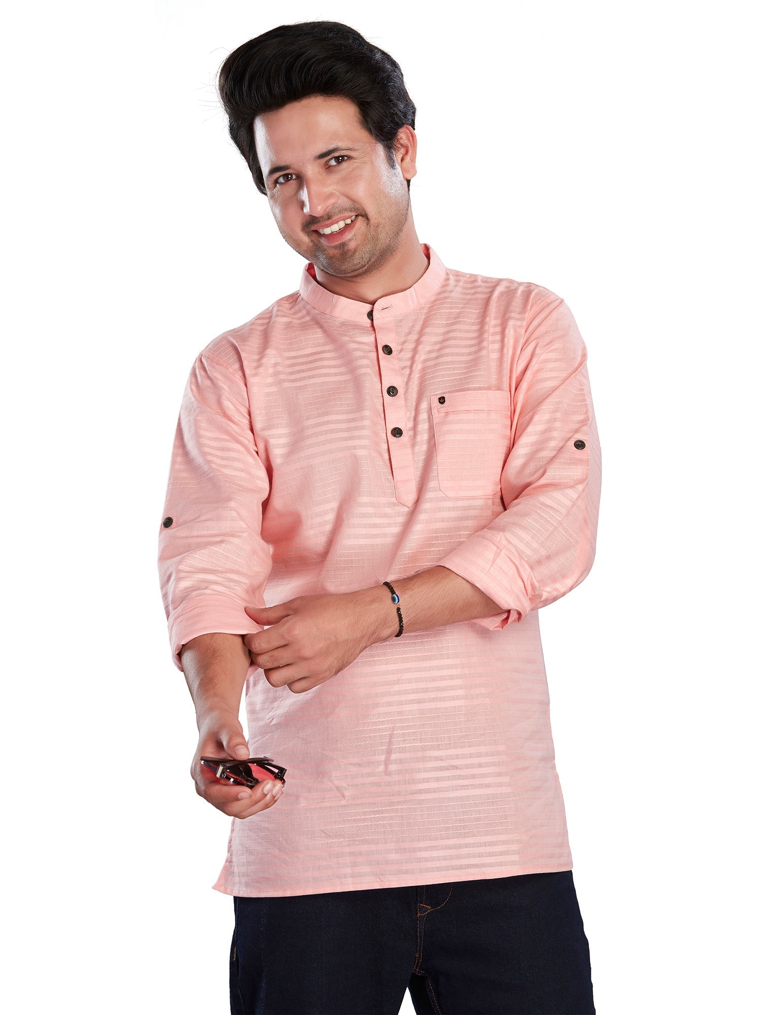 pink Cotton Striped Kurtas for Men | DesiQlo India