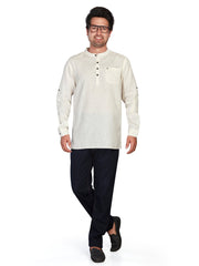 Linen Short Kurta for Men - Beige | SKSRLNCR38