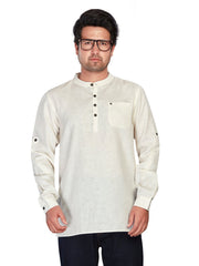 Linen Short Kurta for Men - Beige | SKSRLNCR38