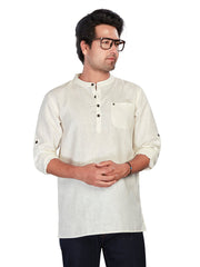 Linen Short Kurta for Men - Beige | SKSRLNCR38