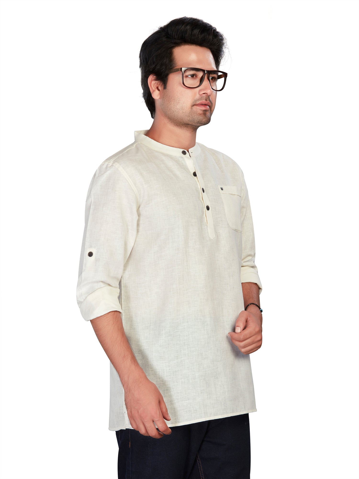 Linen Short Kurta for Men - Beige | SKSRLNCR38