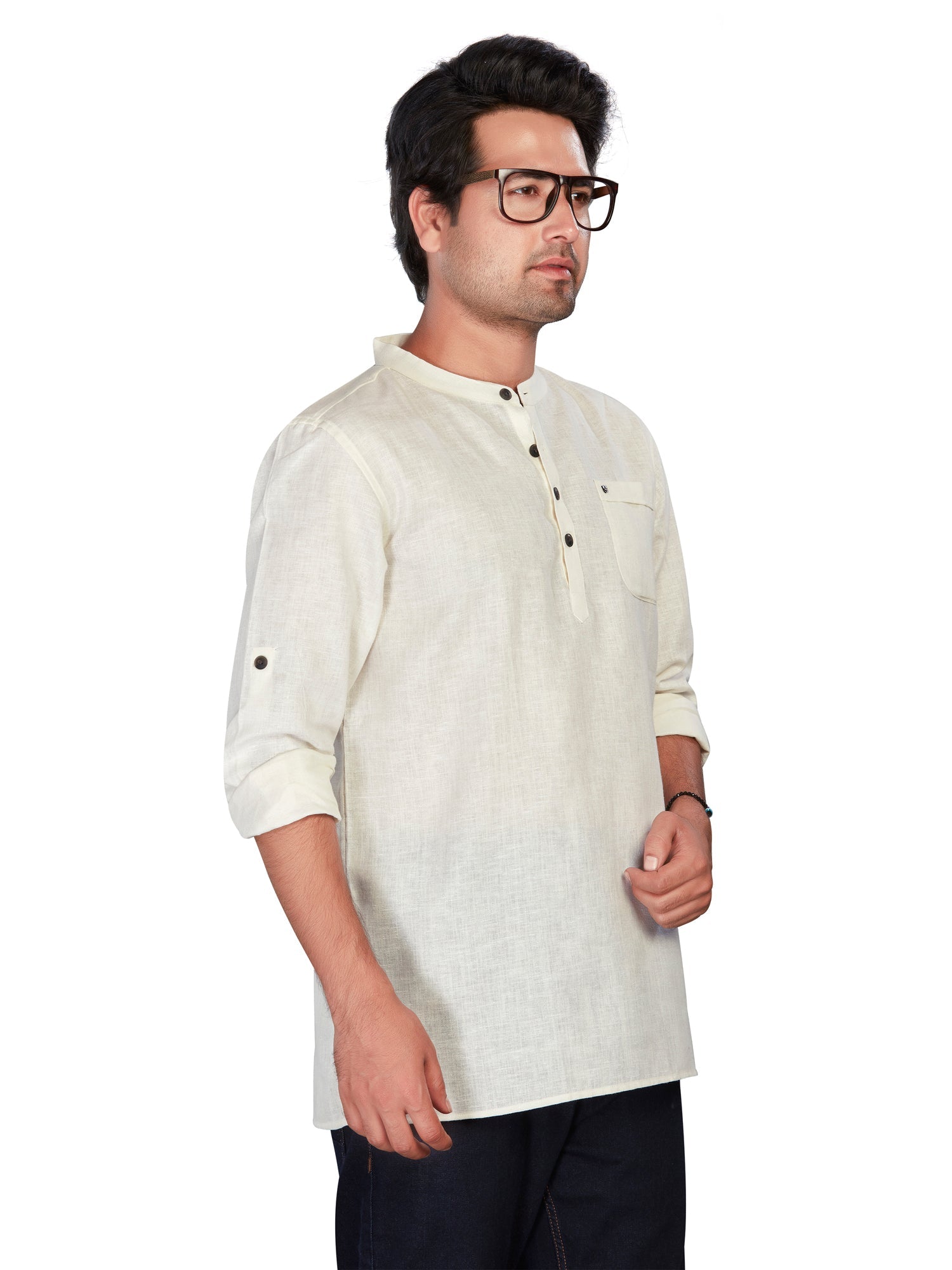 Linen Short Kurta for Men - Beige | SKSRLNCR38