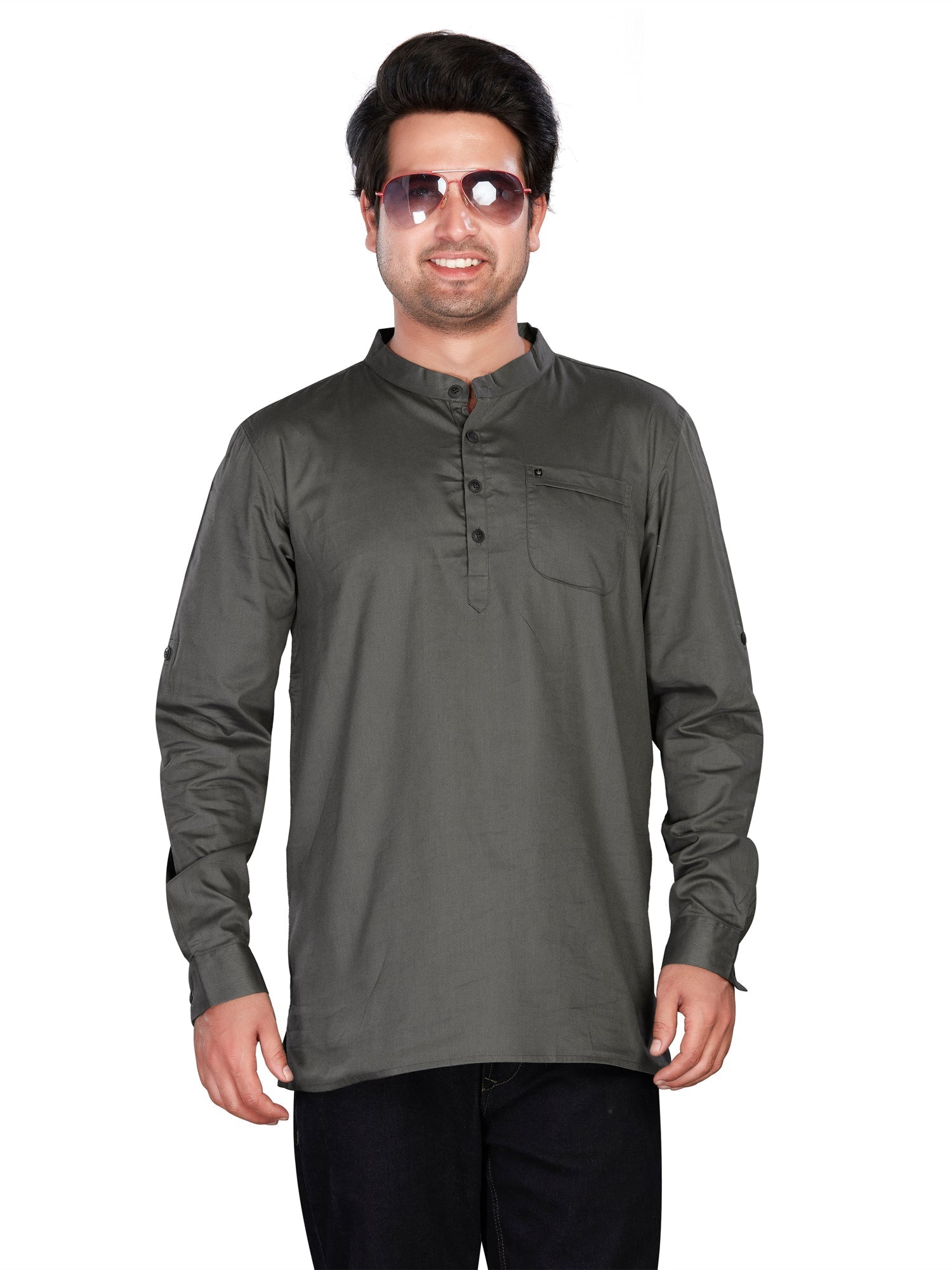 gray Cotton Solid Kurtas for Men | DesiQlo India