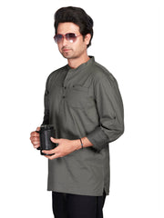 Cotton Short Kurta for Men - Grey | SKREJPGRY3