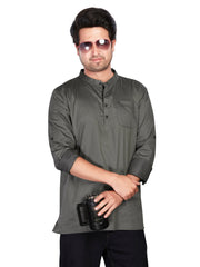 Cotton Short Kurta for Men - Grey | SKREJPGRY3