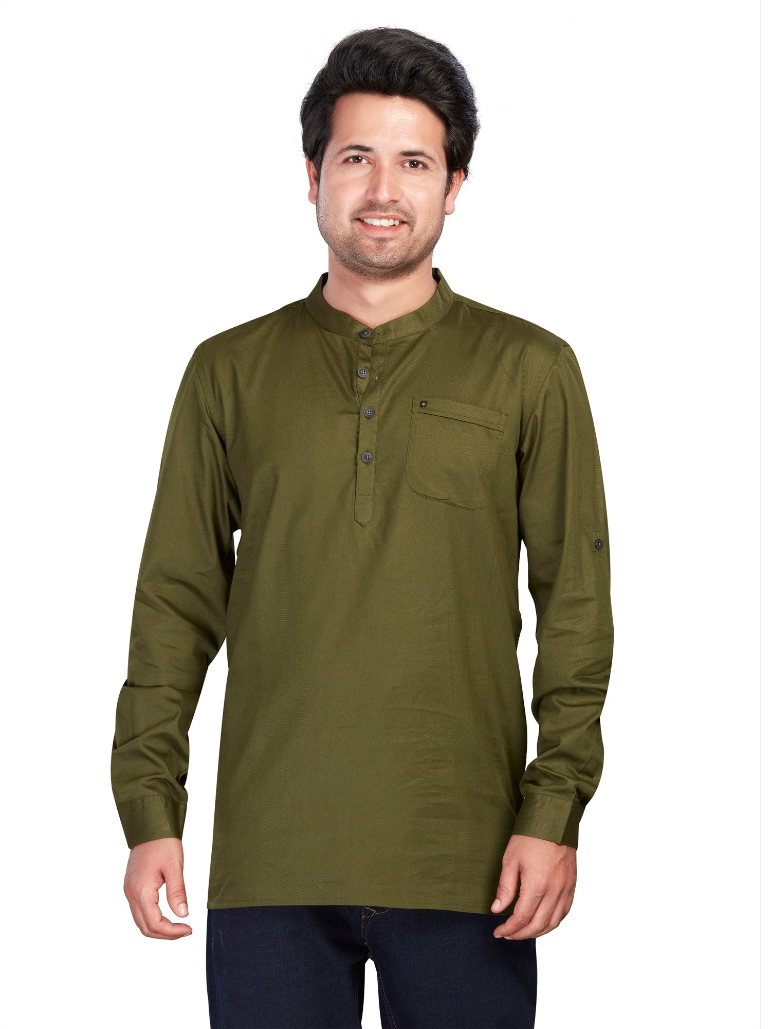 green Cotton Solid Kurtas Short Kurta | DesiQlo