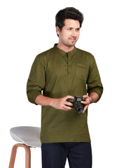 Cotton Short Kurta for Men - Green | SKREJPGRN3