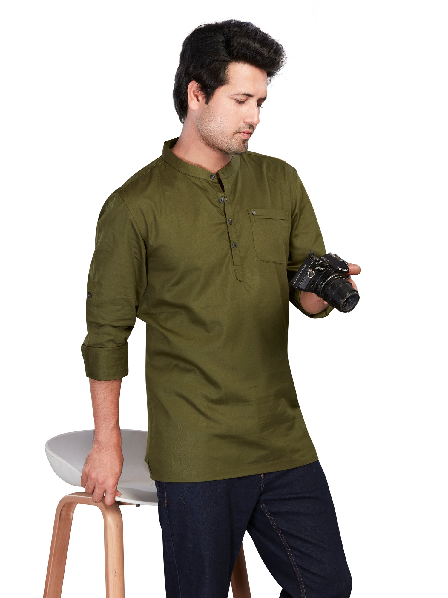 green Cotton Solid Kurtas Short Kurta | DesiQlo