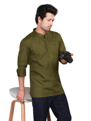 Cotton Short Kurta for Men - Green | SKREJPGRN3