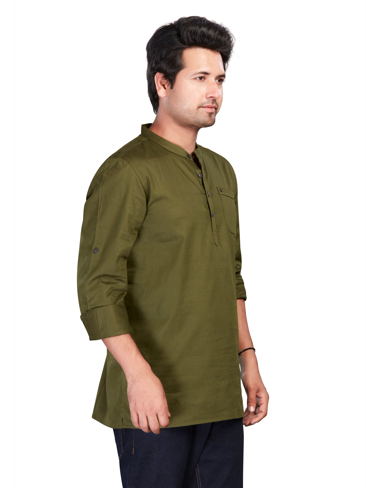 green Cotton Solid Kurtas Short Kurta | DesiQlo