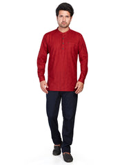 Cotton Short Kurta for Men - White | SKSRSTMAR3