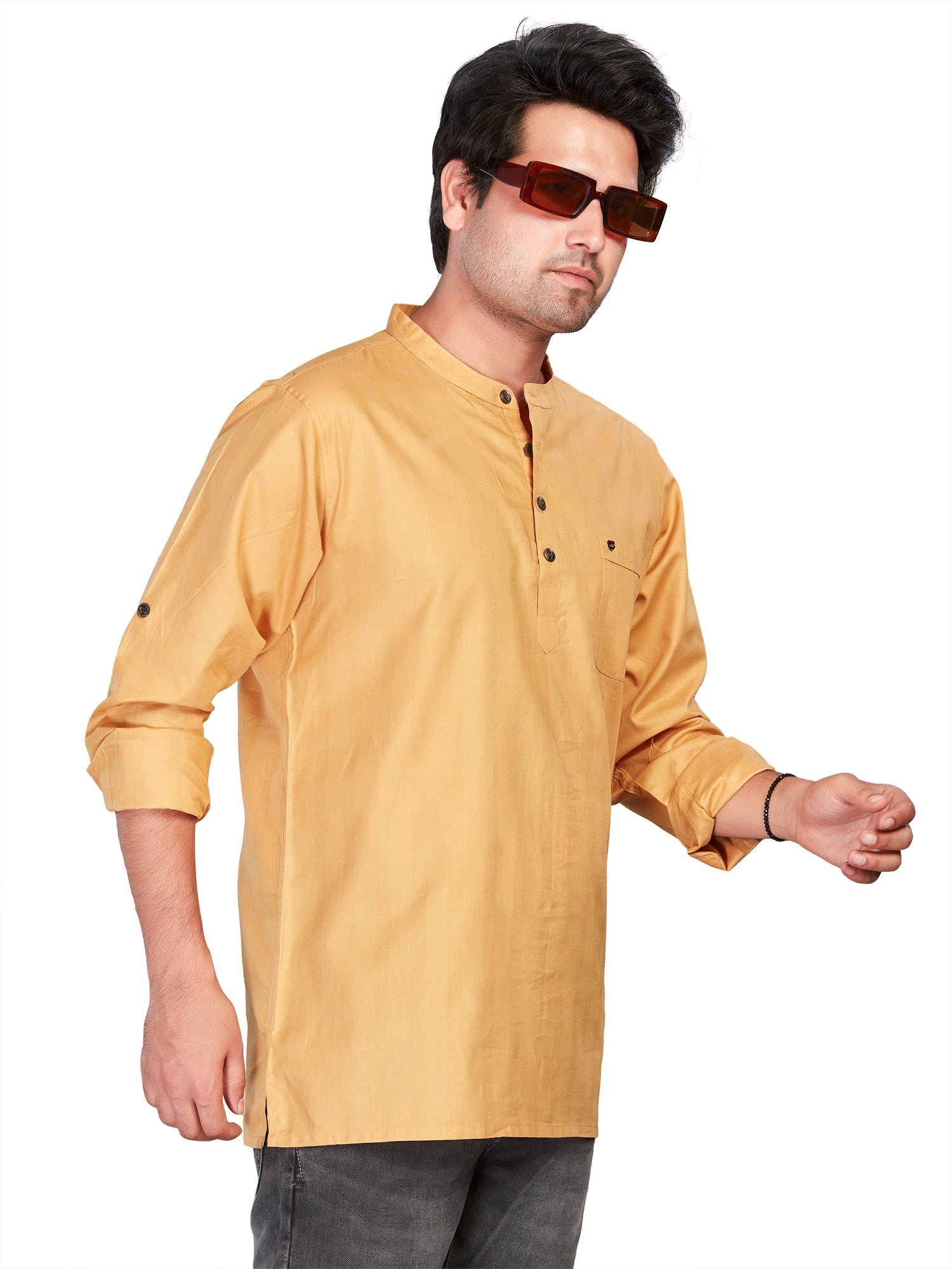 gold Cotton Solid Kurtas for Men | DesiQlo India