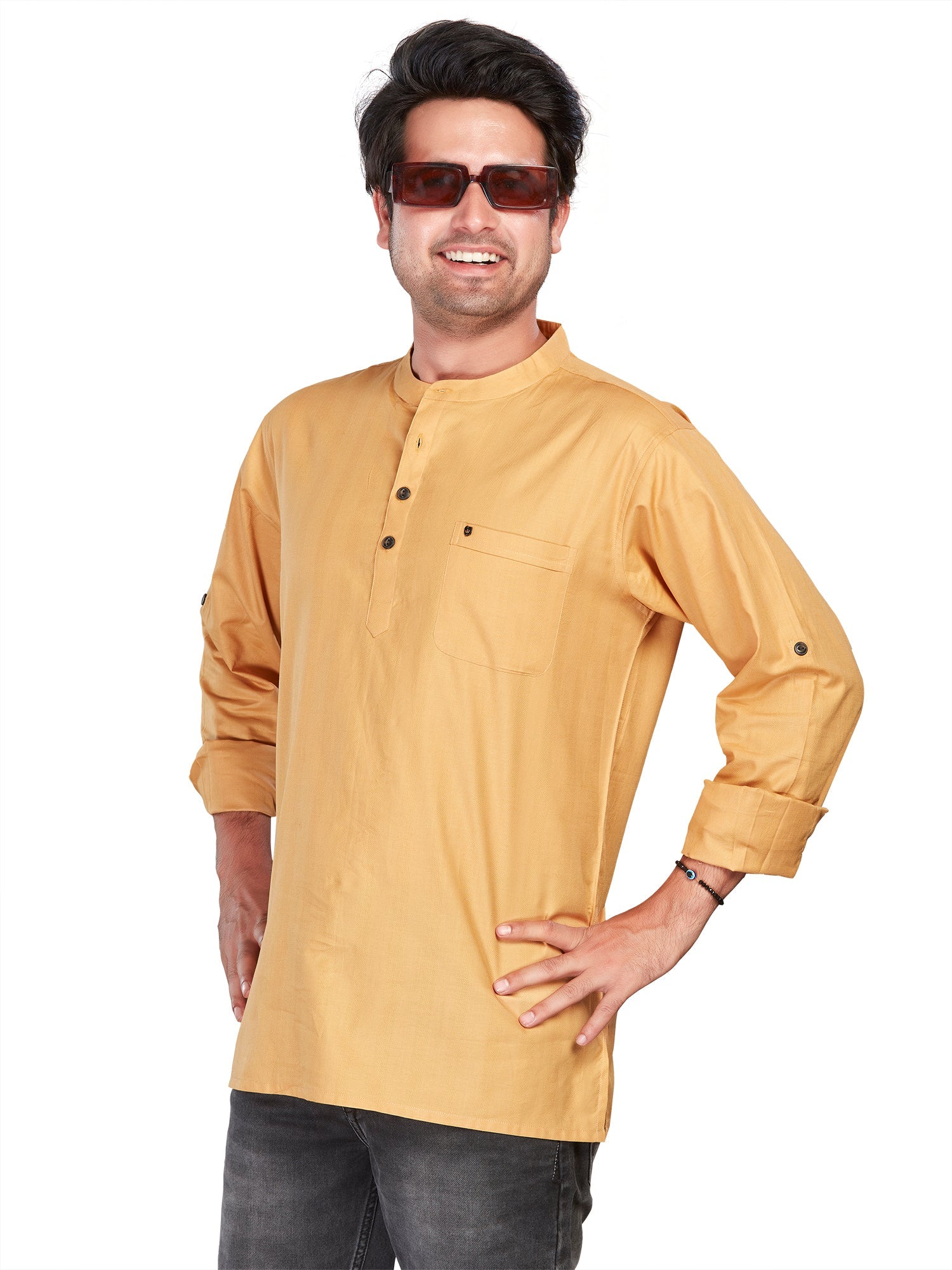 gold Cotton Solid Kurtas for Men | DesiQlo India