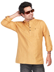 Cotton Short Kurta for Men - Gold | SKSRSSKHK3
