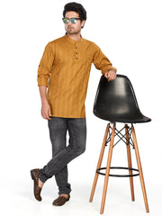 Cotton Short Kurta for Men - Brown | SKSRSTGOL3